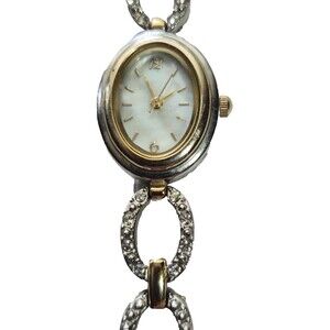 Allude Women's Watch Mother of Pearl Rhinestone Two Tone New Battery Small Band